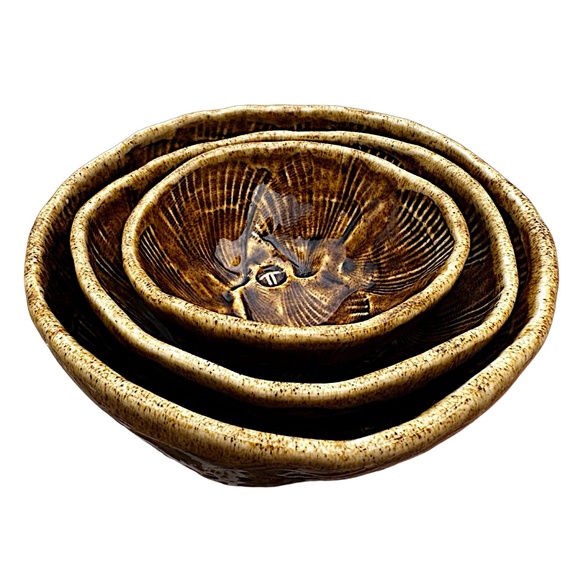 Other - Handmade Stoneware Pottery Dip Bowl (set of 3) Glazed Marked